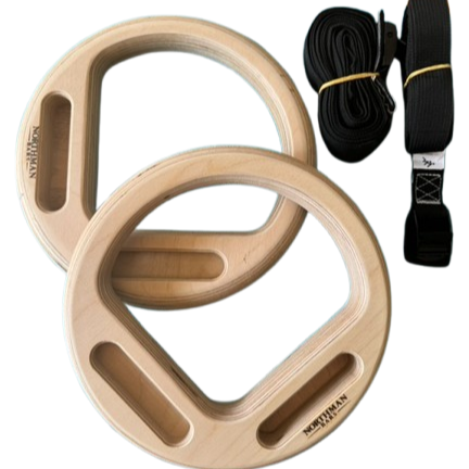 two gymnastic rings with straps